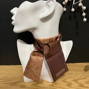 COACH SIGNATURE REVERSIBLE KHAKI /CHOCOLATE 100% SILK PONYTAIL SCARF NWT RETIRED